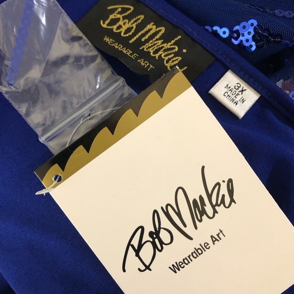 Bob Mackie Wearable Art Sequined Mesh Tunic Dress Royal Blue 3X - Picture 11 of 11